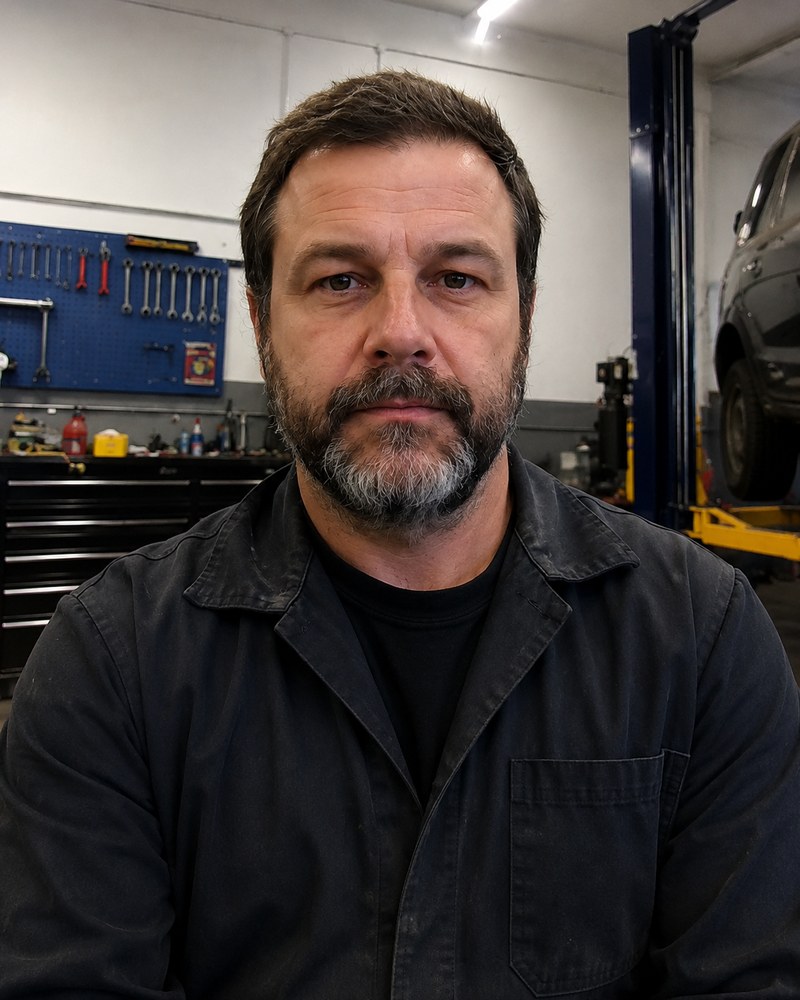 Ray, autor del manual, en su taller